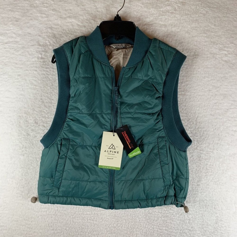 Alpine Design Puffer Vest Jacket Women's XS Teal Full Zip Shortie‎ Quilted 7180